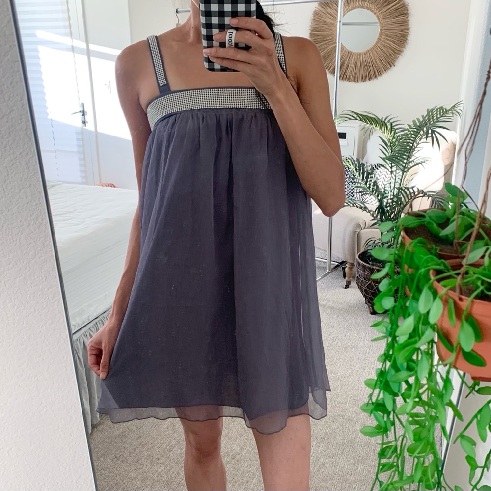 🪴$5/25🪴 NWT Forever 21 Gauzy Gray Silver Rhinestone Boho Mini Dress Small